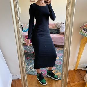 James Perse Longsleeve Cotton Maxi Dress in Black Sz 0